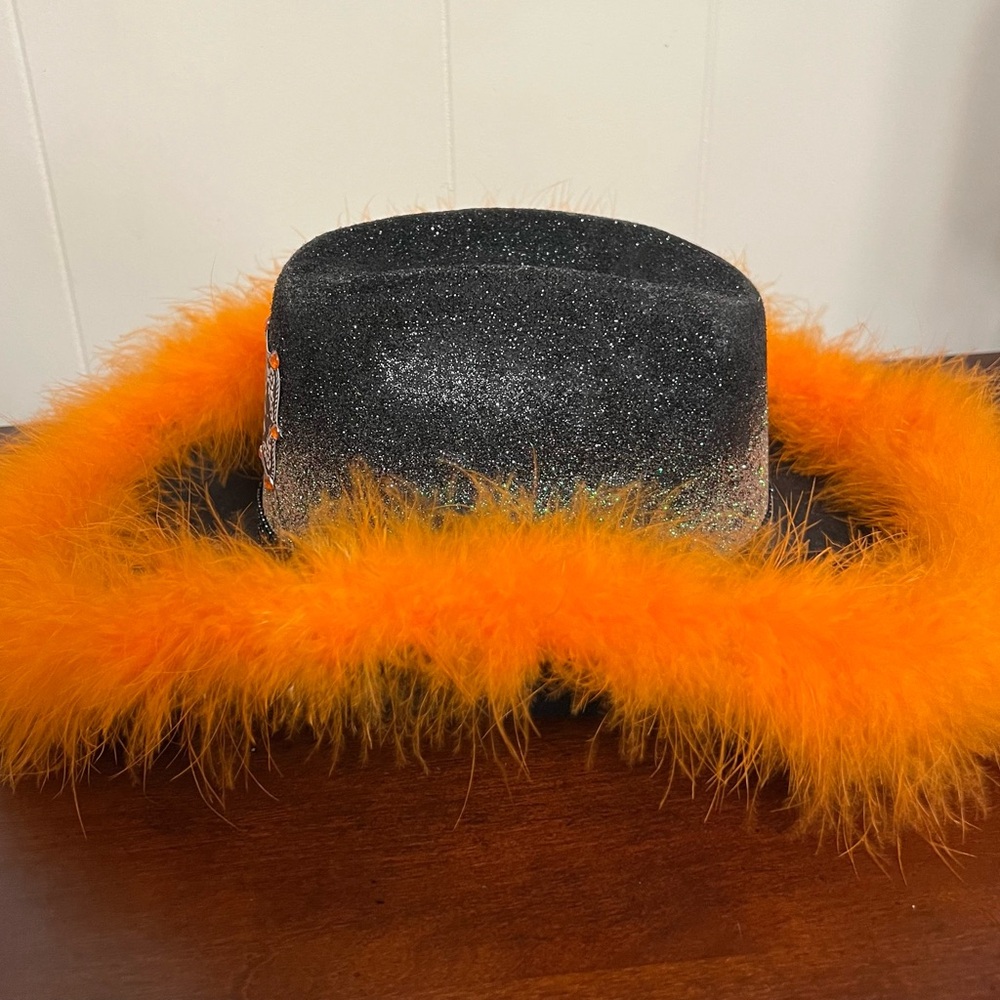 Morgan Wallen custom Handcrafted black & Orange Feather Cowgirl Hat festival - Picture 8 of 14